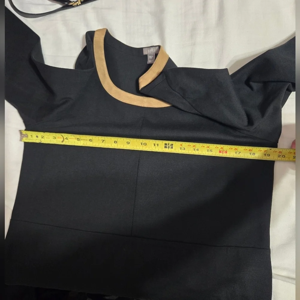 J Jill Black Brown colorblock Shift Dress Stretch EUC 3/4 slv Career Cocktail M - Picture 7 of 8